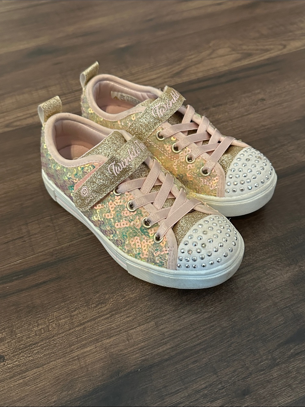 Skechers Girls' Iridescent Pink & Gold Sequin Sneakers